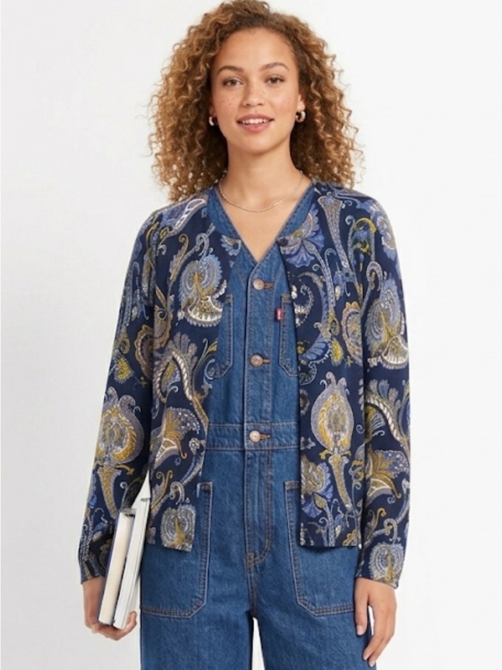 Talbots NWT Blue & Gold Paisley Print Cardigan - Size XS